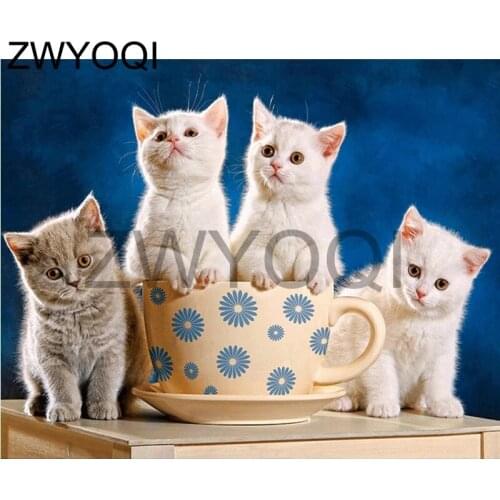 Full Round Diamond embroidery cat cup Full Square Diamond painting Cross stitch cat animal Coffee cup DIY 3D Diamond mosaic cat