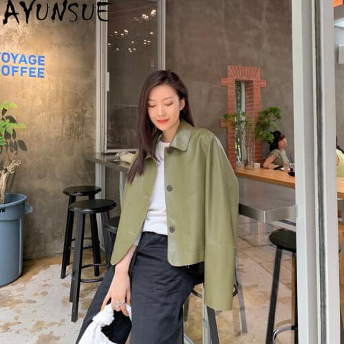 AYUNSUE High Quality Real Genuine Leather Jacket Women Short Sheepskin Coat Female Spring Autumn Korean Women Clothing 2021