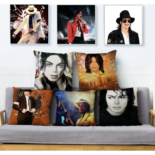 Super Star Michael Jackson Print Cushion Cover 45*45cm Square Pillow Covers Beige Linen Pillows Cases Sofa Home Decor Pillowcase