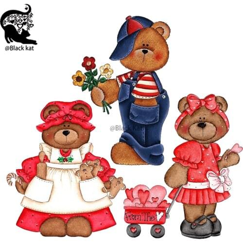 Love Flower Cooking Bear Boy with Girl Metal Cutting Dies Lovely Animals Stencil For DIY Scrapbooking Card Craft