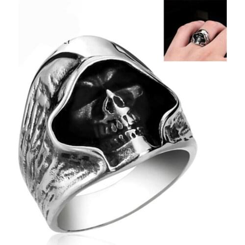 Fashion Mens Silver Gothic Punk Skull Ring Biker Band Rings Jewelry Size 8-11