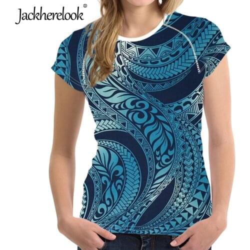 Jackherelook Fashion Women T Shirts Polynesian Trabal Ethnic Hawallan Top for Girls Casual Short Sleeve Tshirts Casual Clothes