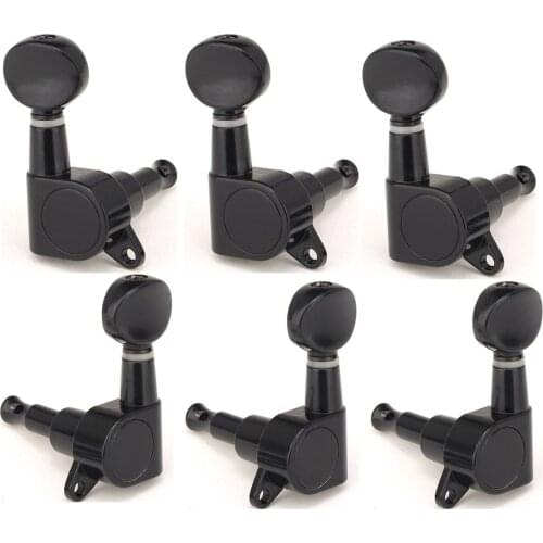 Musiclily 3+3 Sealed Guitar Tuners Tuning Pegs Keys Machine Heads Set, Oval Button Black