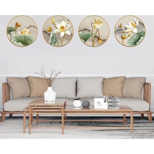 Chinese Style Lotus Wall Stickers Flowers Wallstickers Teenager Bedroom Living Room Sofa Backdrop Decor Aesthetic papel pared