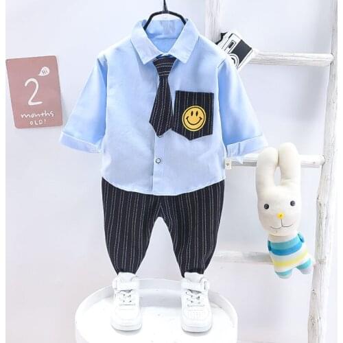 2021 New Autumn Spring Baby Boy Fashion Formal Clothing Kid Suits Solid Shirt Pants 2pac/set Children Clothes 1 2 3 4 5 Years