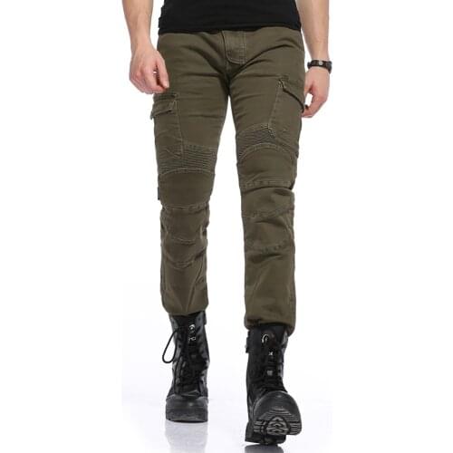 New Motorcycle Jeans Pocket Straight leg Micro-Elastic Male Motorcycle Rider Uniform Pants Protective Equipment Jeans Green