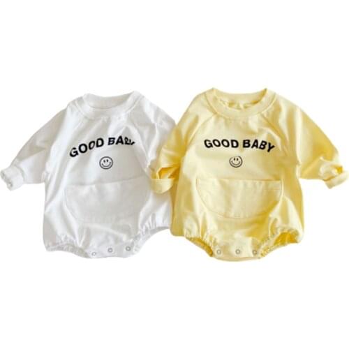 Autumn Winter New Baby Jumpsuit Fashion Girls Romper 0-3 Years Baby Girl Alphabet Smiley Print Cotton New-born Baby Clothes