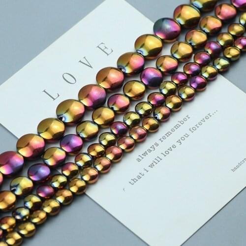 Rose Red colors Oval Coin Spacer Beads Natural Stone Hematite Charms Loose Bead for Jewelry Bracelet Making DIY 15'' Accessories