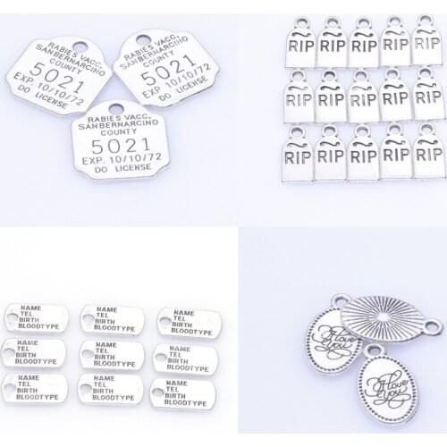 20Pcs/Lot Silver Plated Halloween Gravestone RIP Charms Words 5021 English Square Tag Pendant Bracelet Necklaces Jewelry Diy