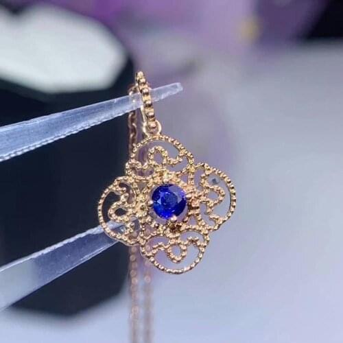 Shilovem 18k yellow gold real Natural sapphire Gemstone pendants plant none necklace Women Fine new Christmas Gift dz008l
