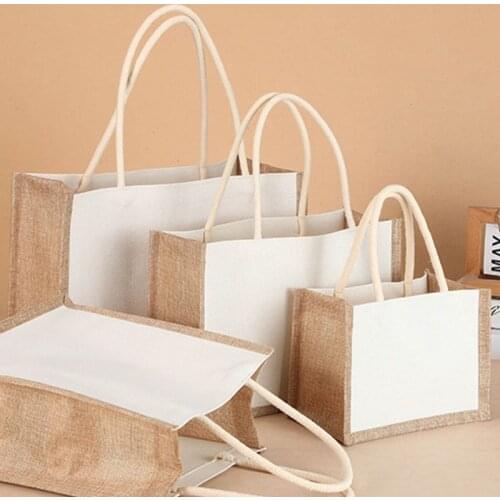 Burlap Tote Bag with Sturdy Handle Reuseable Jute Handbag for Wedding Favors