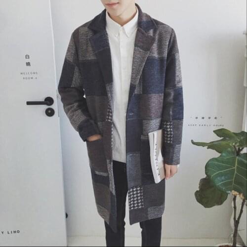 M -3xl 2021 New Autumn And Winter Handsome Mens Long Trench Coat Korean Version Of The Self-cultivation Plaid Woolen Coat