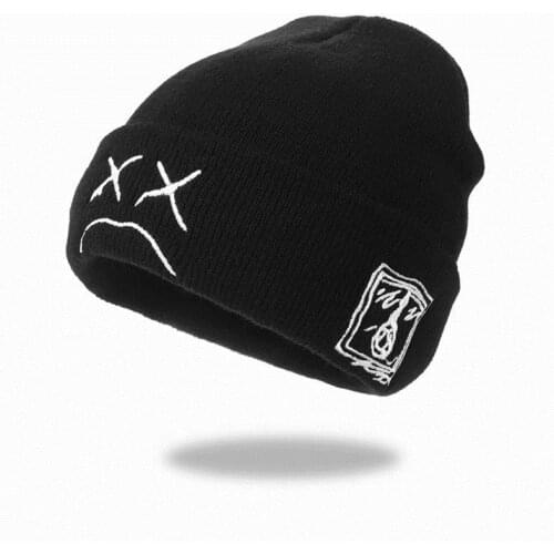 Hip hop sad boy face beanie cap embroidery fashion lil peep skull beanies men women warm winter hats new ski caps unisex