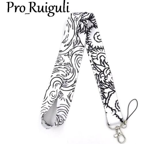 30pcs Van gogh painting starry sky sunflowers Neck keychain necklace Anime Neck Strap Lanyard ID badge holder Keychain Lanyard