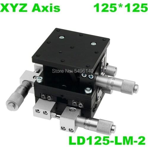 XYZ Axis Trimming Station Manual Displacement Platform Linear Stage Sliding Table 125*125mm XYZ125LM-2 147N double cross rai