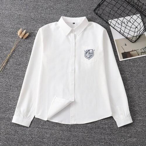 Japanese Student School Uniforms Long Sleeve Cute White Shirt For Girls Pocket Embroidery School Dress Jk Sailor Suit Tops Women