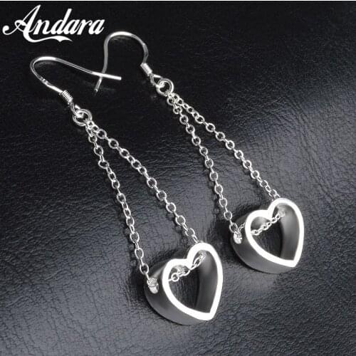 New Fashion 925 Sterling Silver Earrings Heart Long Earrings Woman Wedding Wedding Jewelry Gift