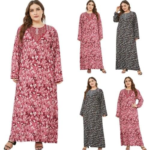 Abaya Floral Print Women Muslim Loose Kaftan Long Dress Ramadan Islamic Arabic Turkey Dubai Middle East Maxi Robe Gown Fashion