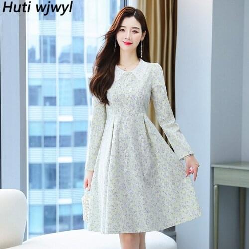 Plus Size Women Casual Vintage Lace Midi Dress Spring Autumn Korea Fashion Office Lady Vestido 2021 Elegant Bodycon Party Dress