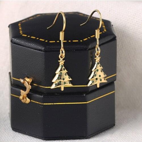 ZHOUYANG Drop Earrings For Women Kpop Christmas Tree Shape Green CZ Light Gold Color Piercing Earing Wholesale Jewelry Gift E094