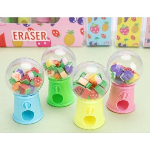 15pcs/box Elastic New Selling Fruit Style Twist Machine Rubber Cartoon Eraser Children Gifts Students Small