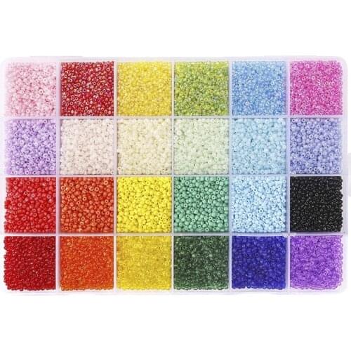 26400Pcs 2mm Glass Seed Beads 24 Colors Loose Beads Kit Bracelet Beads with 24-Grid Storage Box for Jewelry Making