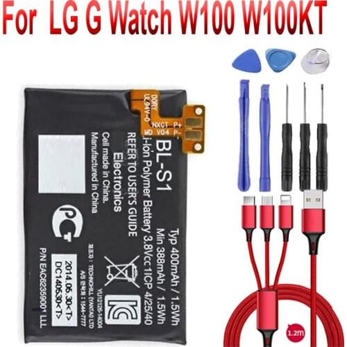 400mah BL-S1 battery for LG G Watch W100 W100KT BL-S1 batteries +USB cable+toolki
