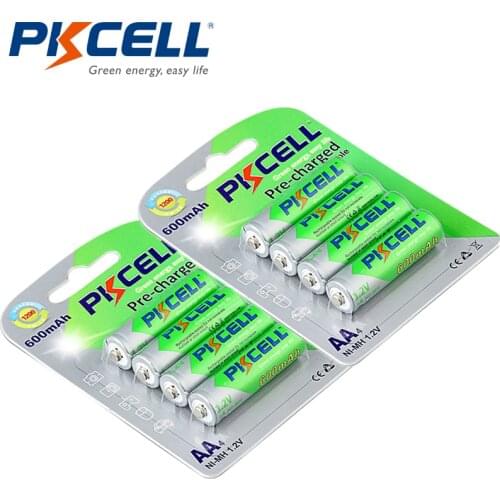 8Pcs/2cards PKCELL AA Ni-MH Pre-charged Batteries 600mAh 1.2V AA NiMh LSD Rechargeable Battery for Remote Control