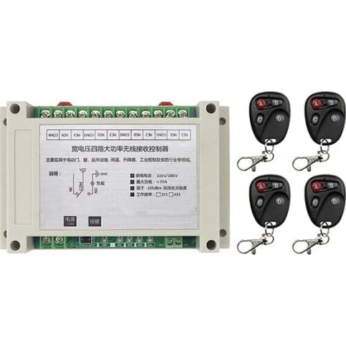 New AC220V 250V 380V 30A 4CH RF wireless remote control switch System Transmitter+ Receiver light /lamp/ window/Garage Doors