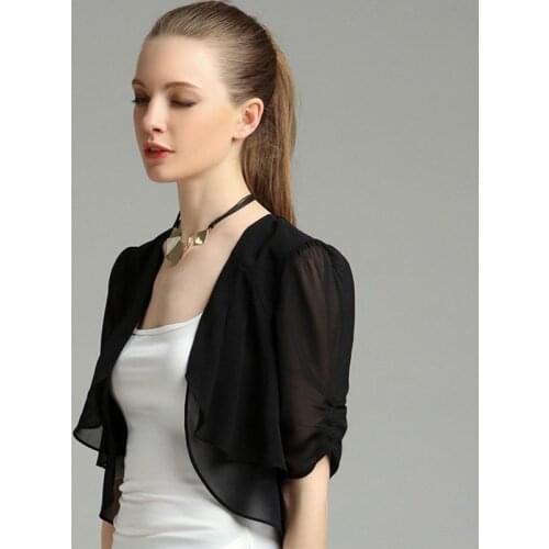Bolero Women White Black Evening Dress Jacket Chiffon Bolero Prom Party Open Front Shrug Elegant Casual Dress Cape Jacket