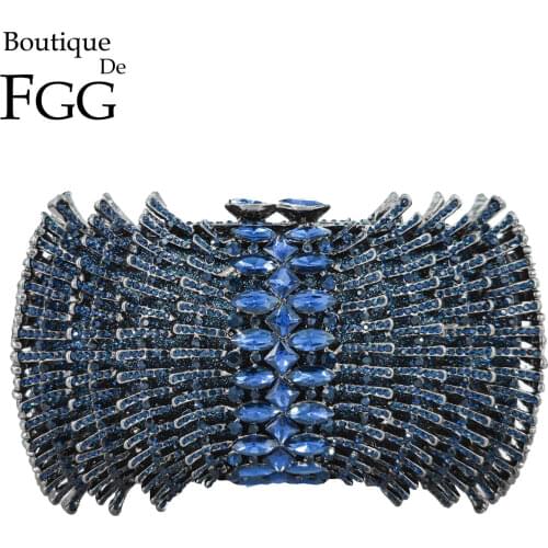 Boutique De FGG Hot Pink Fuchsia Diamond Rhinestones Hollow Out Women Crystal Bags Evening Purse Bridal Wedding Handbag Purse