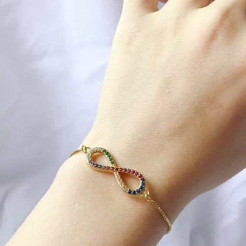 Gold filled adjustable chain bracelet for women luxury jewelry rainbow cz cubic zirconia gorgeous bracelets girls gift