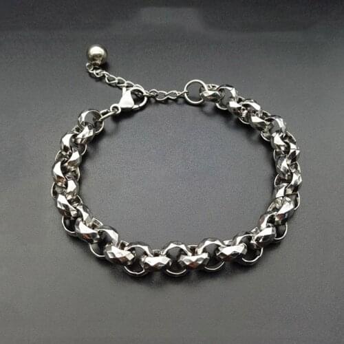 316L 9MM Geometric Stainless Steel Bracelet Mens Charms Bracelets Vintage Jewelry Chain Cuban Link Bracelet Male Pulseira