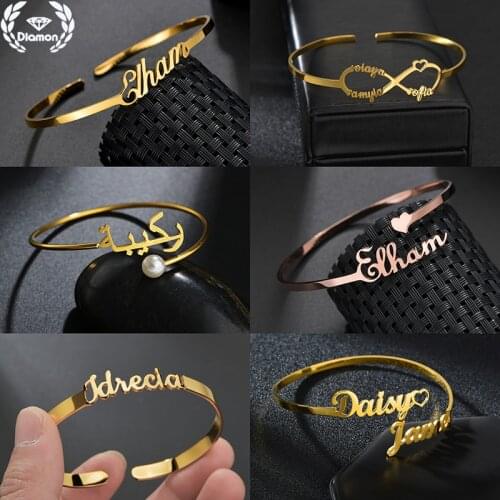 Diamon Personalized Gold Bracelet for Women Custom Name Stainless Steel Bangles Jewelry Chrismas Couple Gift Friendship