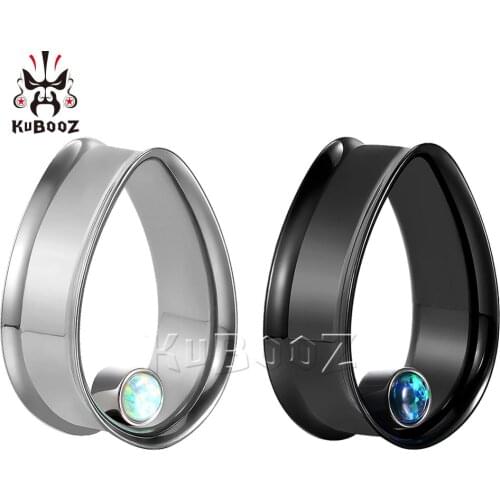 KUBOOZ 2020 New Product Stainless Steel Water Drop Horn Opal Ear Tunnels Gauges Piercing Body Jewelry Earring Stretchers 8-25mm