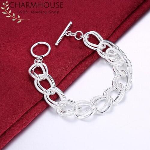 Charmhouse 925 Silver Bracelet & Bangles For Women Double Circle Link Chain Bracelets Wristband Pulseira Femme Fashion Jewelry