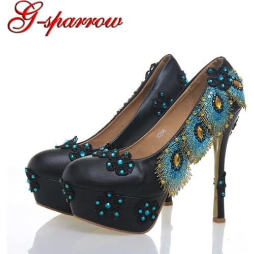 Women Black High Heel Shoes Pumps Platform Genuine Leather Handmade Customized Prom Party Dress Shoes Spring Bridesmaid Shoes