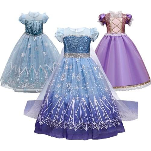 Baby Girl Cosplay Princess Dress Halloween Costume for Children Blue Squins Kids Girls Dresses Birthday Carnival Party Long Gown