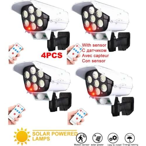 4pcs remote solar fake monitor dummy camera Light Outdoor sunlight PIR Motion Sensor Wall Light Waterproof Powered wall lamps fo