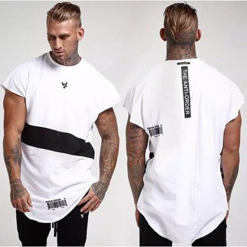 Men Short Sleeve T-shirt Fashion Hip Hop Gyms Singlet Cotton Bodybuilding Men Fitness Round Neck Tshirt