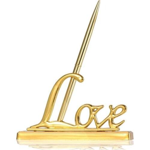 Guest Book Wedding Party Signing Pen Set With Gold Silver Plated Metal Love Holder Table Decor Gift Favor