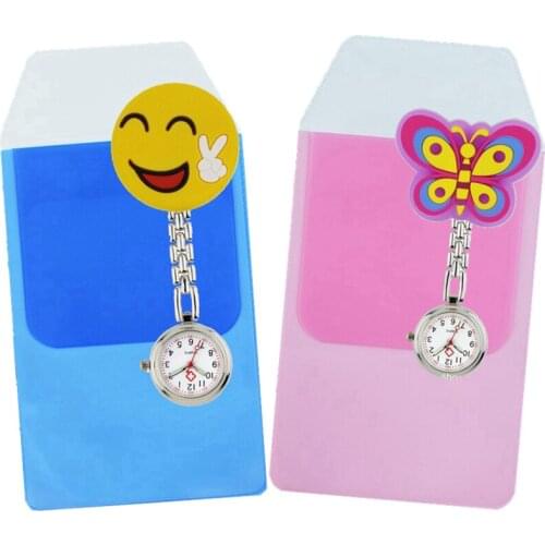 New Fashion 3D cartoon soft rubber mens ladies women nurse watches doctor pocket clip watches with Leak-Proof PVC pen bags case