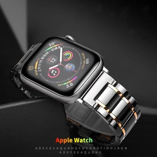 Ceramic Strap for Apple Watch 6 Band 44mm 40mmm Luxury Stainless steel bracelet iWatch band 42mm 38mm 40 42 44 mm series 3 4 5
