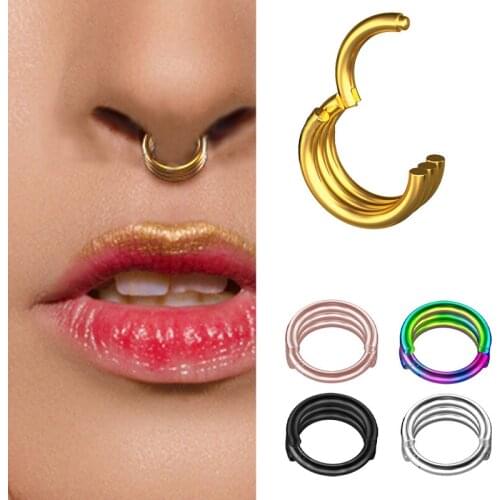 1PC Hinged Septum Ring Clicker Steel Segment Nose Rings Hoop Black Gold Lip Ear Cartilage Helix Body Piercing Jewelry 16G Punk