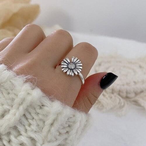 Ring Fashion Jewelry Womens Elegant Daisy Flower Finger Rings Vintage Cute Sweet Adjustable Korean Ring Girls Best Gift