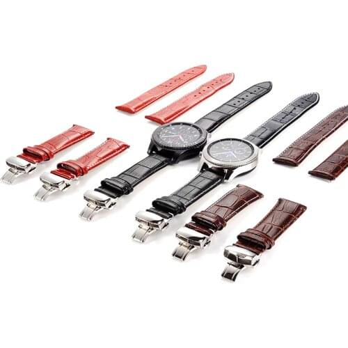 Leather black brown strap suitable for Samsung Gear S3 Classic / Frontier strap 22mm bracelet stainless steel butterfly buckle