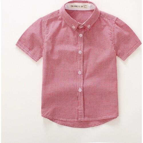 2019 Short Sleeve Plaid Blouse for Boys Summer Fashion Boys Shirts Kids Cotton Clothes Formal Blouse Uniform