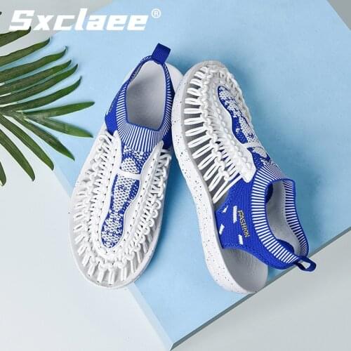 Sxclaee Summer Fashion Breathable Woven Casual Shoes Comfortable Non-slip Wear-resistant Outdoor Sports Shoes Male Shoes Size 46