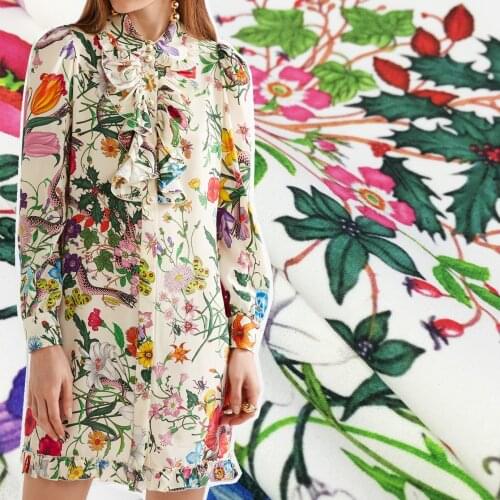 Spring and summer hot sale flower type hand-painted flower snake printing series manufacturers woven shirt base printing fabric