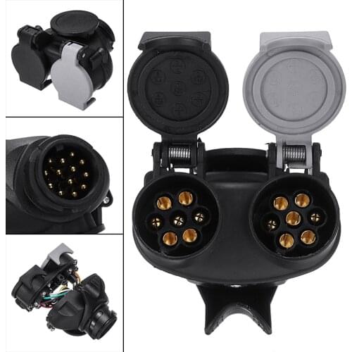 Mayitr 1pc 12V 13Pin To 2 Twin 7Pin Trailer Light Board Conversion Adapter Socket Plug Caravan Van Towing